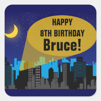 City Night Skyline Superhero Boys Birthday Party Square Sticker