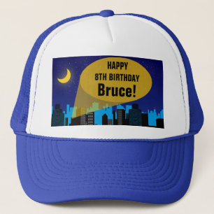 City Night Skyline Superhero Boys Birthday Party Trucker Hat