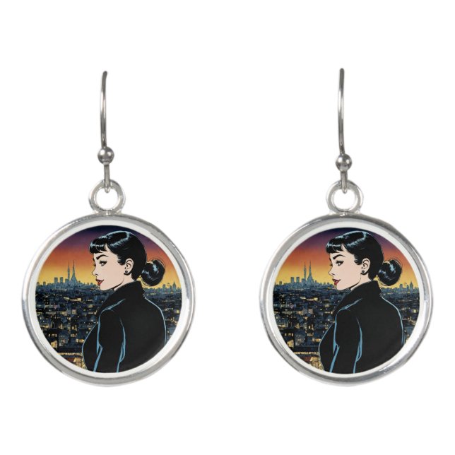 "City Noir: Audrey Hepburn in Herge's Nighttime  Earrings (Front)