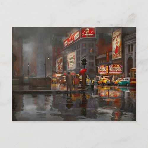 City _ NY _ A rainy day in New York City 1943 Postcard