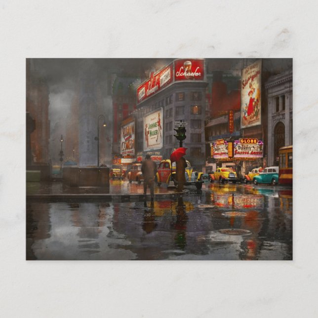 City - NY - A rainy day in New York City 1943 Postcard (Front)