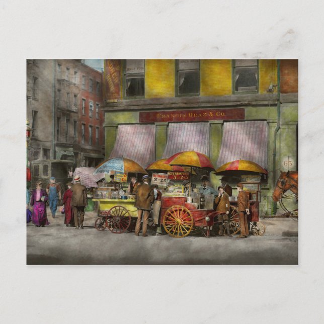 City - NY- Lunch carts on Broadway St NY - 1906 Postcard (Front)