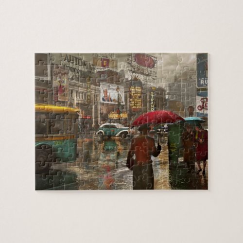 City _ NY _ Times Square on a rainy day 1943 Jigsaw Puzzle