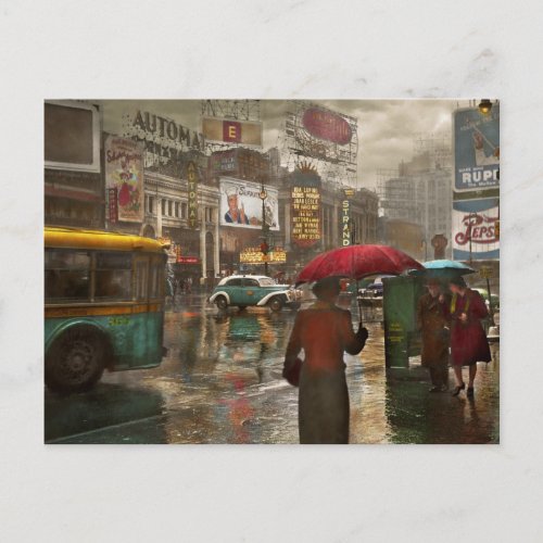 City _ NY _ Times Square on a rainy day 1943 Postcard