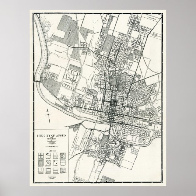 CITY of AUSTIN, TEXAS MAP  1925 Poster (Front)