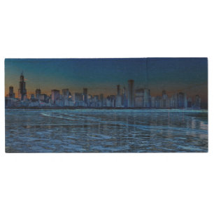 City of broad shoulders and lake Michigan Wood Flash Drive