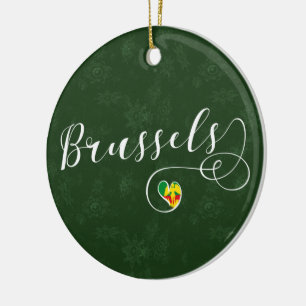 City of Brussels Flag In Heart Ceramic Ornament
