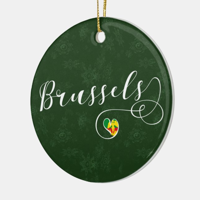 City of Brussels Flag In Heart Ceramic Ornament (Left)