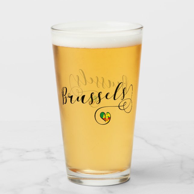 City of Brussels Flag In Heart Glass (Front Filled)