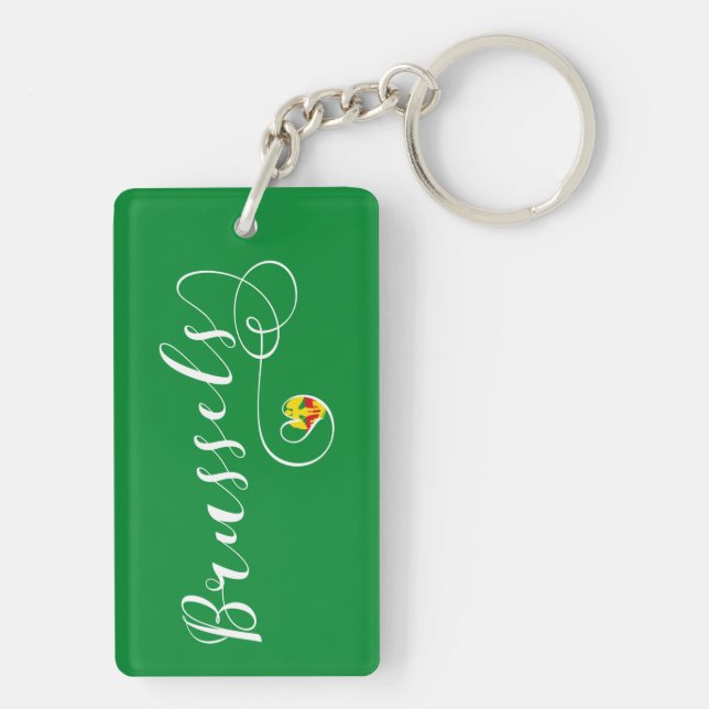 City of Brussels Flag In Heart Keychain (Back)