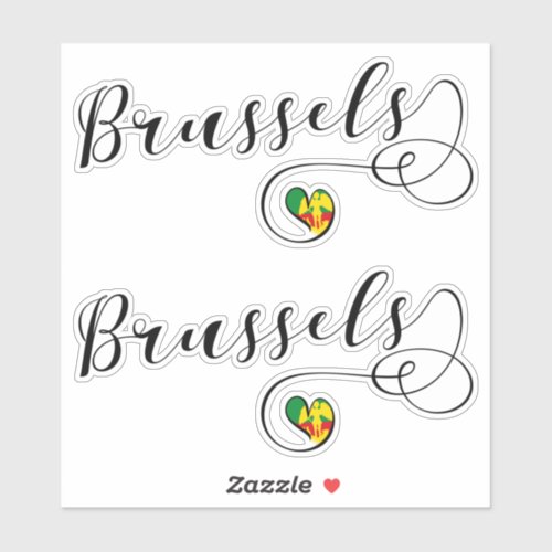 City of Brussels Flag In Heart Sticker