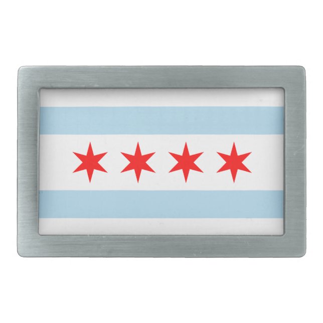 City of Chicago Flag Souvenir Rectangular Belt Buckle (Front)