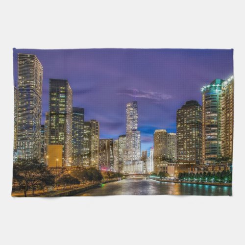 city of chicago with the magnificent river kitchen towel