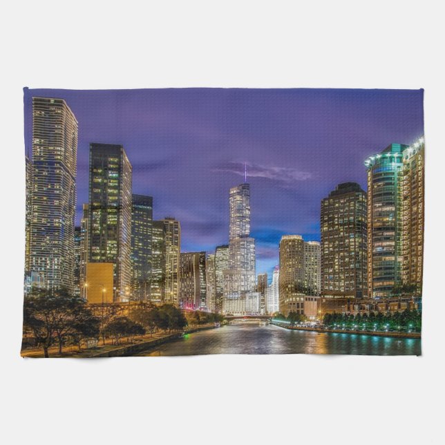 city of chicago with the magnificent river kitchen towel (Horizontal)