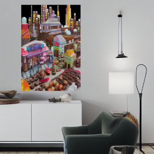 City of chocolate and candy   AI Art Poster