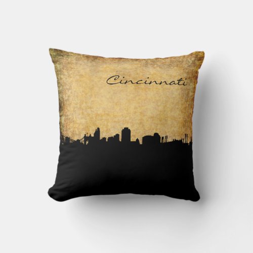 City of Cincinnati Ohio Skyline Rustic Pillow