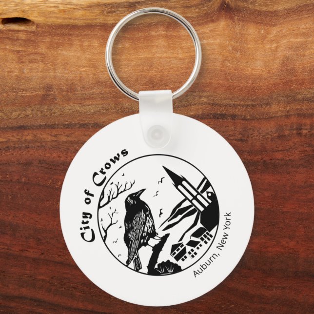 City of Crows Black and White Graphic Keychain (Front)
