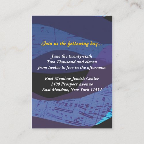 City of David Bar Bat Mitzvah Reception Card