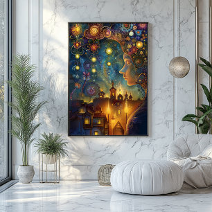 City of Dreams and Starlit Whispers Faux Canvas Print