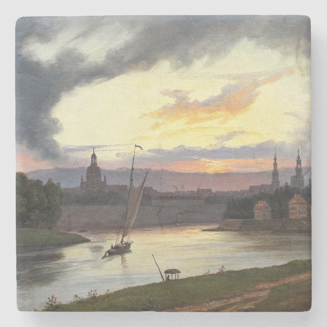 City of Dresden at Sunset (German Landscape) Stone Coaster (Front)