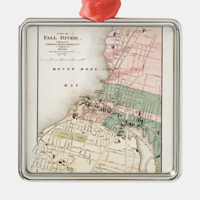City of Fall River, Massachusetts Map (1874) Metal Ornament (Front)