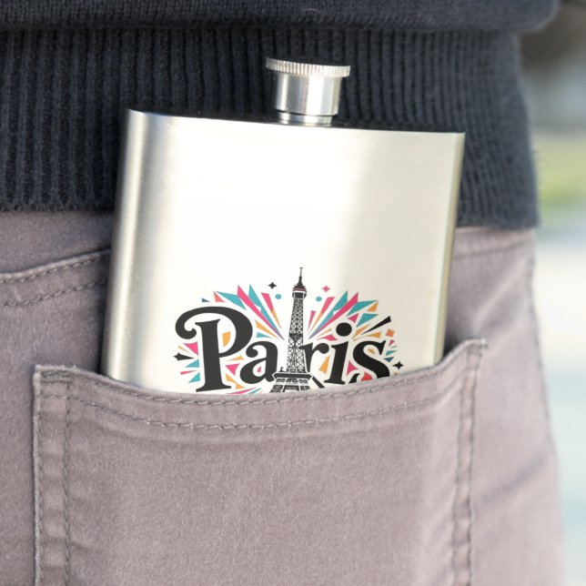 City of Lights: Bold Paris Typography Art Flask (In Situ)
