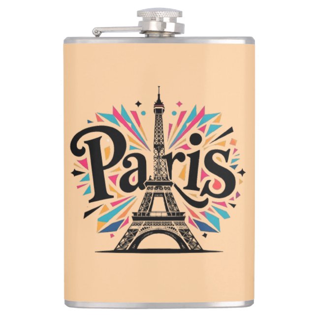 City of Lights: Bold Paris Typography Art Flask (Front)