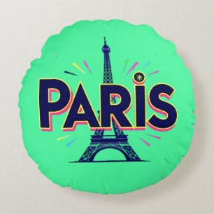 City of Lights: Bold Paris Typography Art Round Pillow