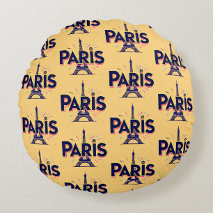 City of Lights: Bold Paris Typography Art Round Pillow