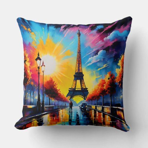 City of Lights Embrace Eiffels Aura Throw Pillow