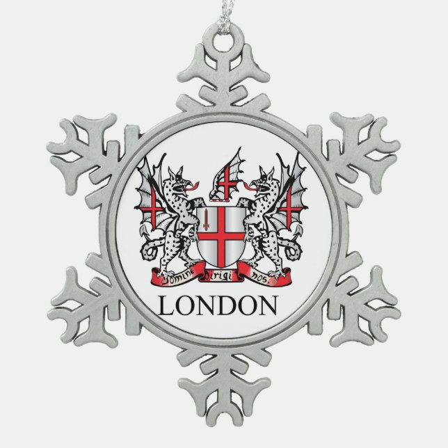 City of London coat of arms Snowflake Pewter Christmas Ornament (Front)