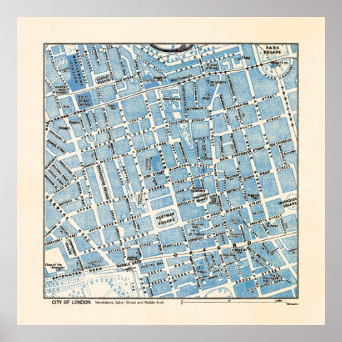 City of London Map _ Marylebone Baker Street Poster