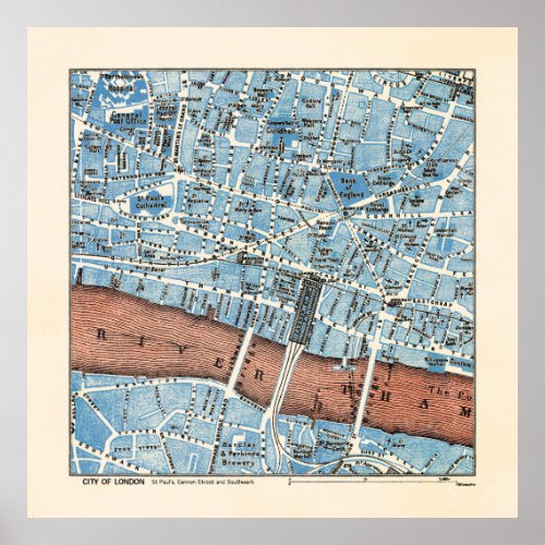 City of London Map _ St Pauls Southwark Poster