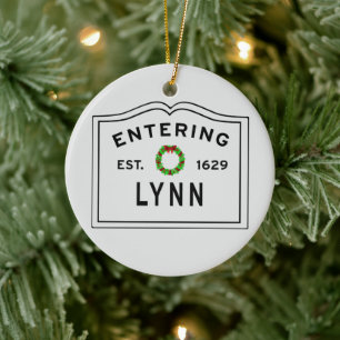 City of Lynn Holiday Wreath Ceramic Ornament