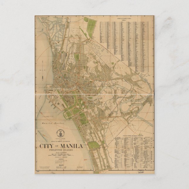 City of Manila Philippine Islands Map (1920) Postcard (Front)