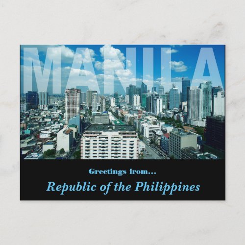 City Of Manila Republic Of The Philippines Design Postcard