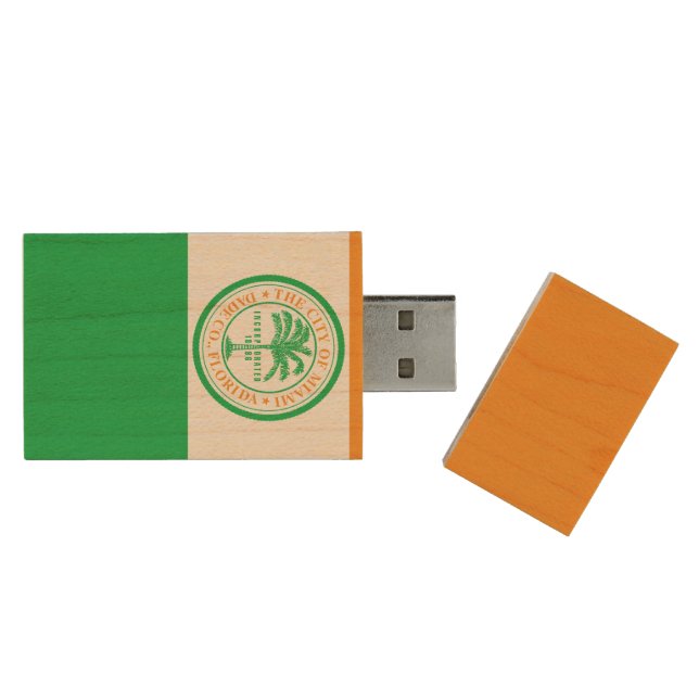 City of Miami (Florida) Flag Wood Flash Drive (Opened)