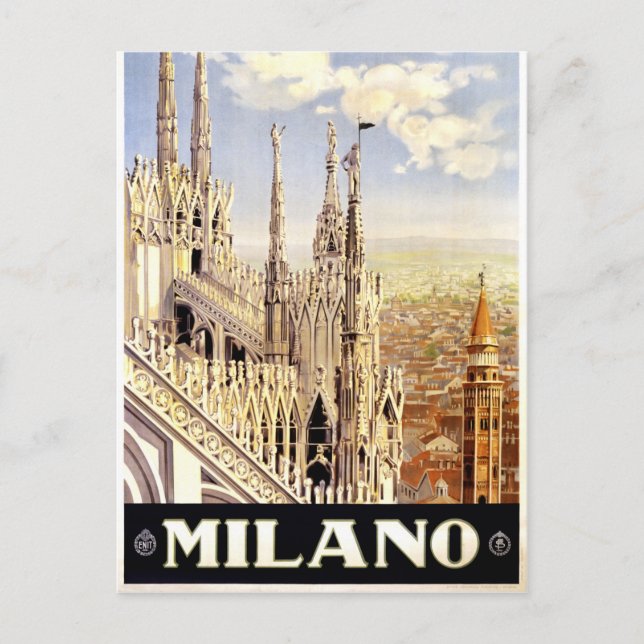 City of Milan Italian Travel Poster 1920 Postcard (Front)