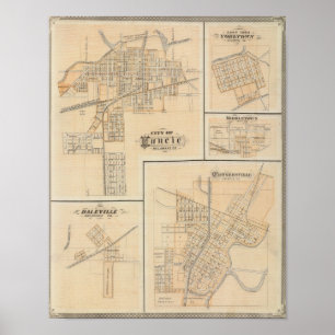 City of Muncie, Delaware Co with Yorktown Poster