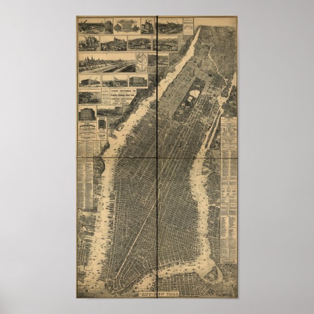 City of New York 1879 Antique Panoramic Map Poster (Front)