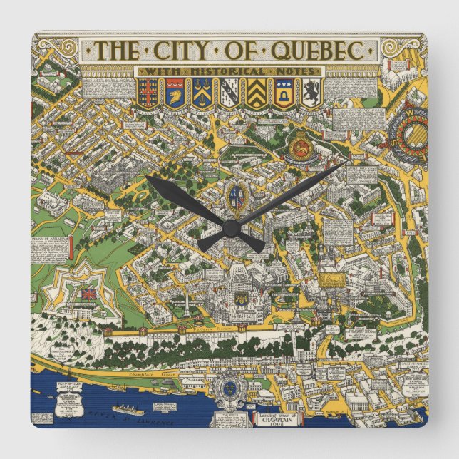 City of Quebec Map Square Wall Clock (Front)