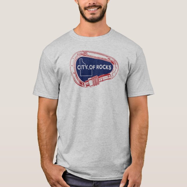 City Of Rocks Idaho Rock Climbing Carabiner T-Shirt (Front)