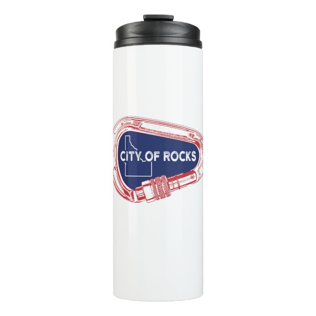 City Of Rocks Idaho Rock Climbing Carabiner Thermal Tumbler (Front)