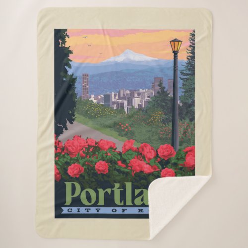 City of Roses  Portland Oregon Sherpa Blanket