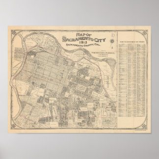 City of Sacramento Map - 1913 Poster
