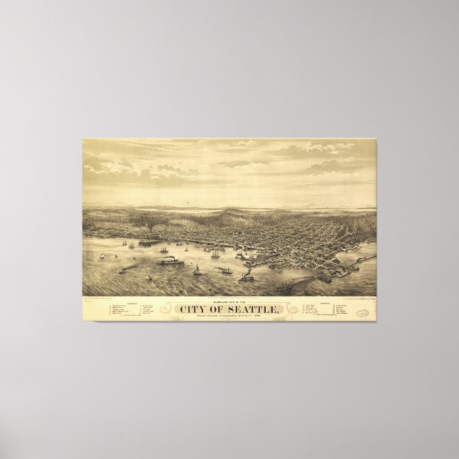 City of Seattle Puget Sound Washington Map (1878) Canvas Print (Front)