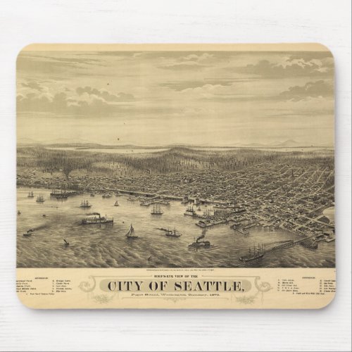 City of Seattle Puget Sound Washington Map 1878 Mouse Pad