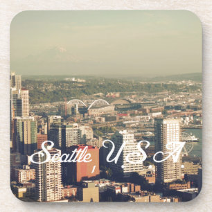 City of Seattle. View from city tower. Landscape Drink Coaster
