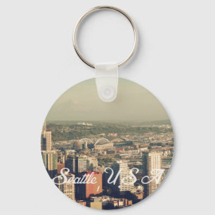 City of Seattle. View from city tower. Landscape Keychain