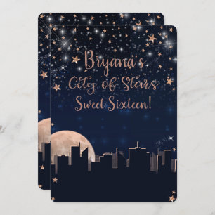 City of Stars Rose Gold Stars Blue Celestial Sky Invitation